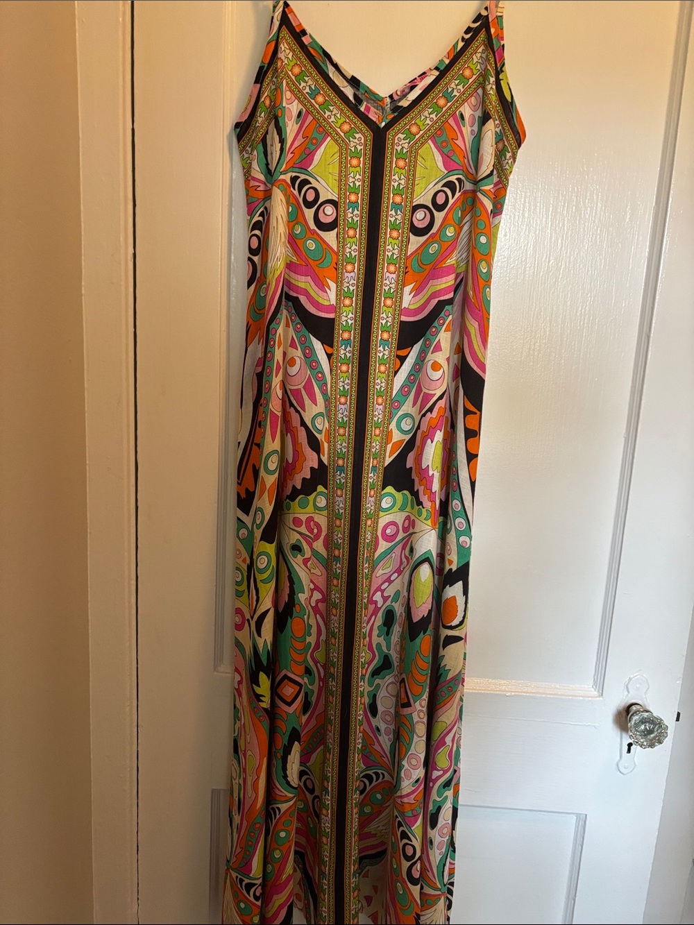 Colorful Printed V-Neck Maxi Dress — Multicolor